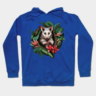 North American Opossum Surrounded By Carolina Lily Tattoo Art Hoodie